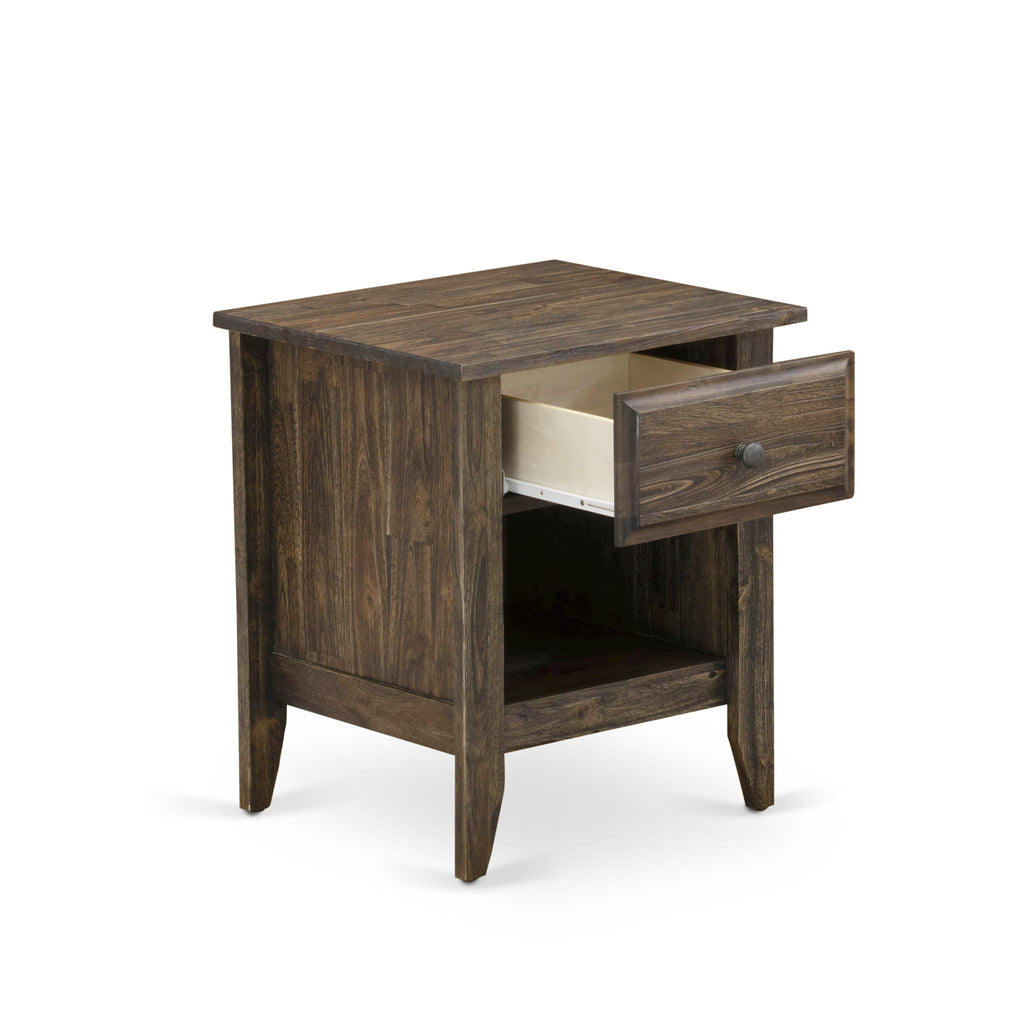 East West Furniture GA-07-ET Night stand For Bedroom with 1 Wooden Drawer, Stable and Sturdy Constructed - Distressed Jacobean Finish