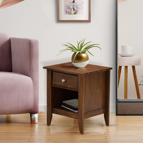 East West Furniture GA-08-ET Small Nightstand with 1 Wood Drawer for Bedroom, Stable and Sturdy Constructed - Antique Walnut Finish