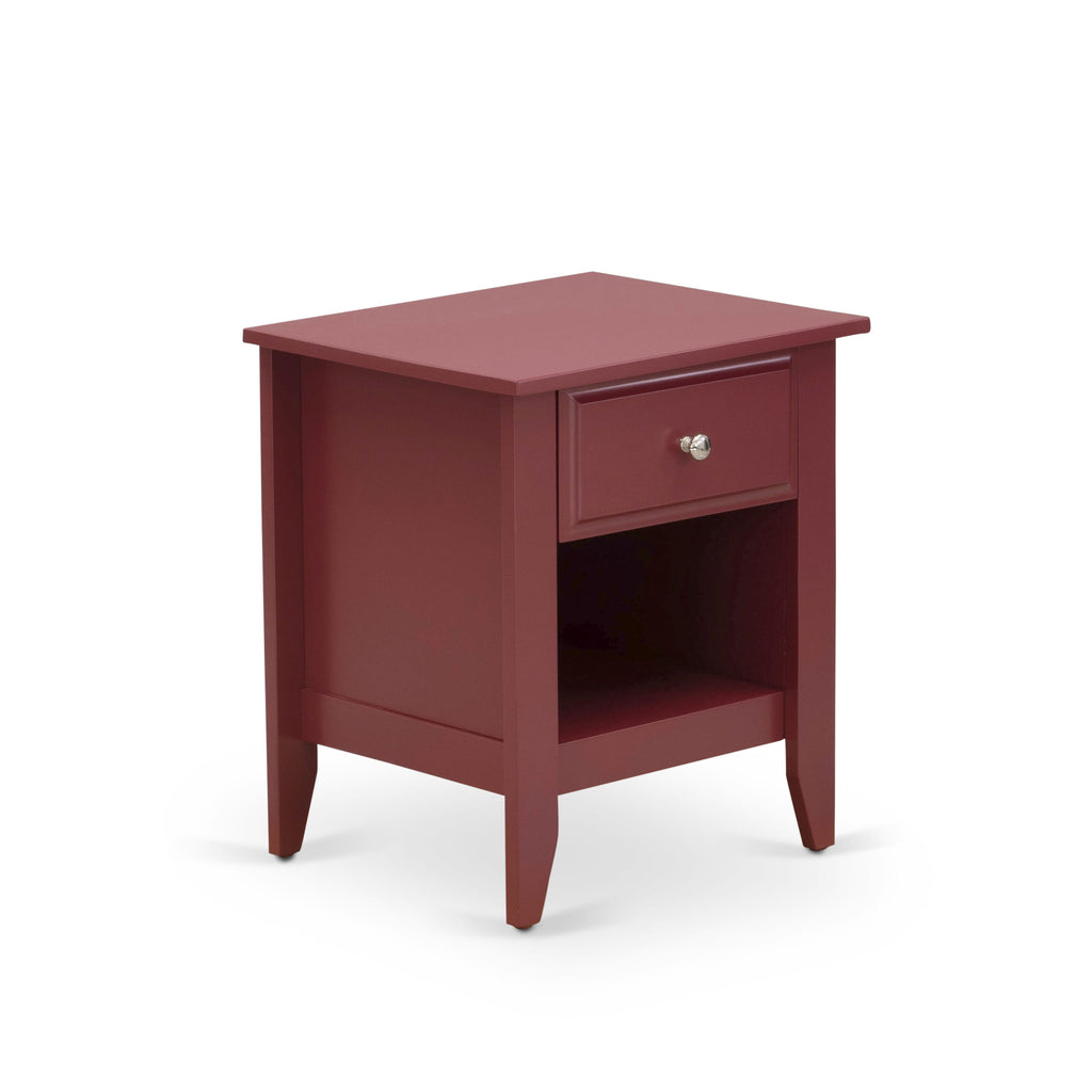 East West Furniture GA-13-ET Wooden Night Stand for bedroom with 1 Wooden Drawer, Stable and Sturdy Constructed - Burgundy Finish