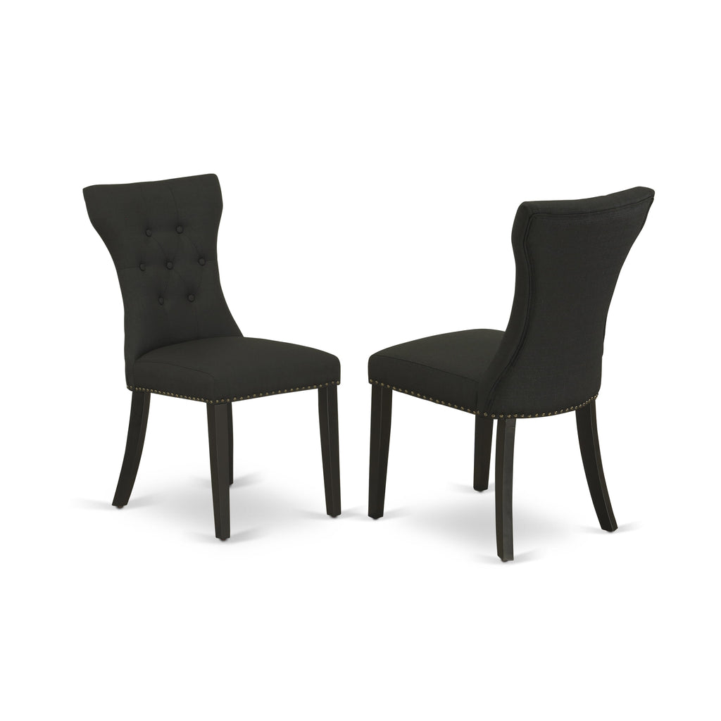 East West Furniture GAP1T24 Gallatin Parsons Dining Chairs - Button Tufted Nailhead Trim Black Linen Fabric Upholstered Chairs