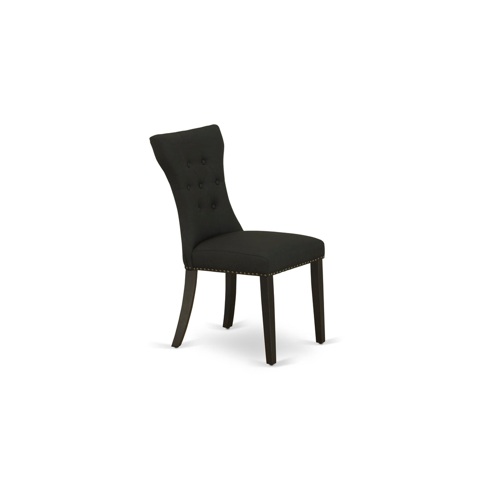 East West Furniture GAP1T24 Gallatin Parsons Dining Chairs - Button Tufted Nailhead Trim Black Linen Fabric Upholstered Chairs