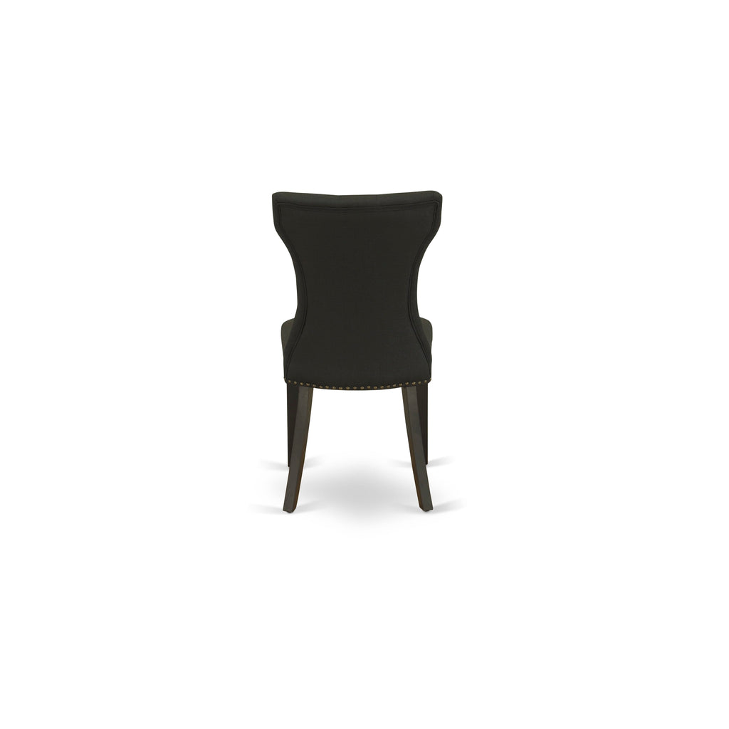 East West Furniture GAP1T24 Gallatin Parsons Dining Chairs - Button Tufted Nailhead Trim Black Linen Fabric Upholstered Chairs