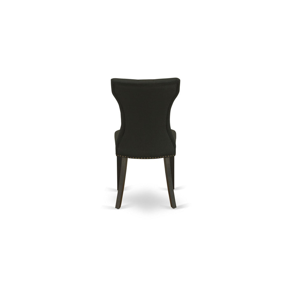 East West Furniture DLGA5-ABK-24 5 Piece Kitchen Table & Chairs Set Includes a Round Dining Room Table with Dropleaf and 4 Black Linen Fabric Parsons Dining Chairs, 42x42 Inch, Wirebrushed Black