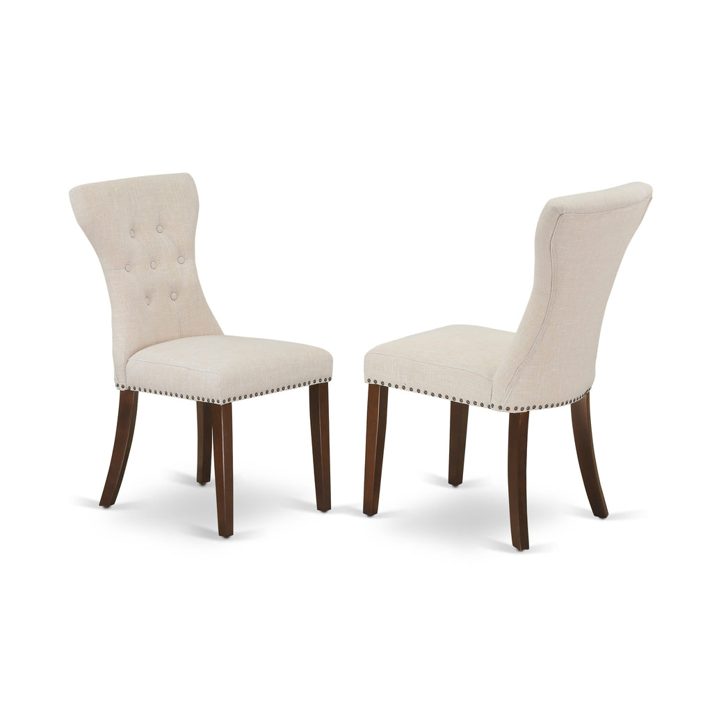 East West Furniture GAP3T32 Gallatin Parsons Dining Chairs - Button Tufted Nailhead Trim Light Beige Linen Fabric Padded Chairs
