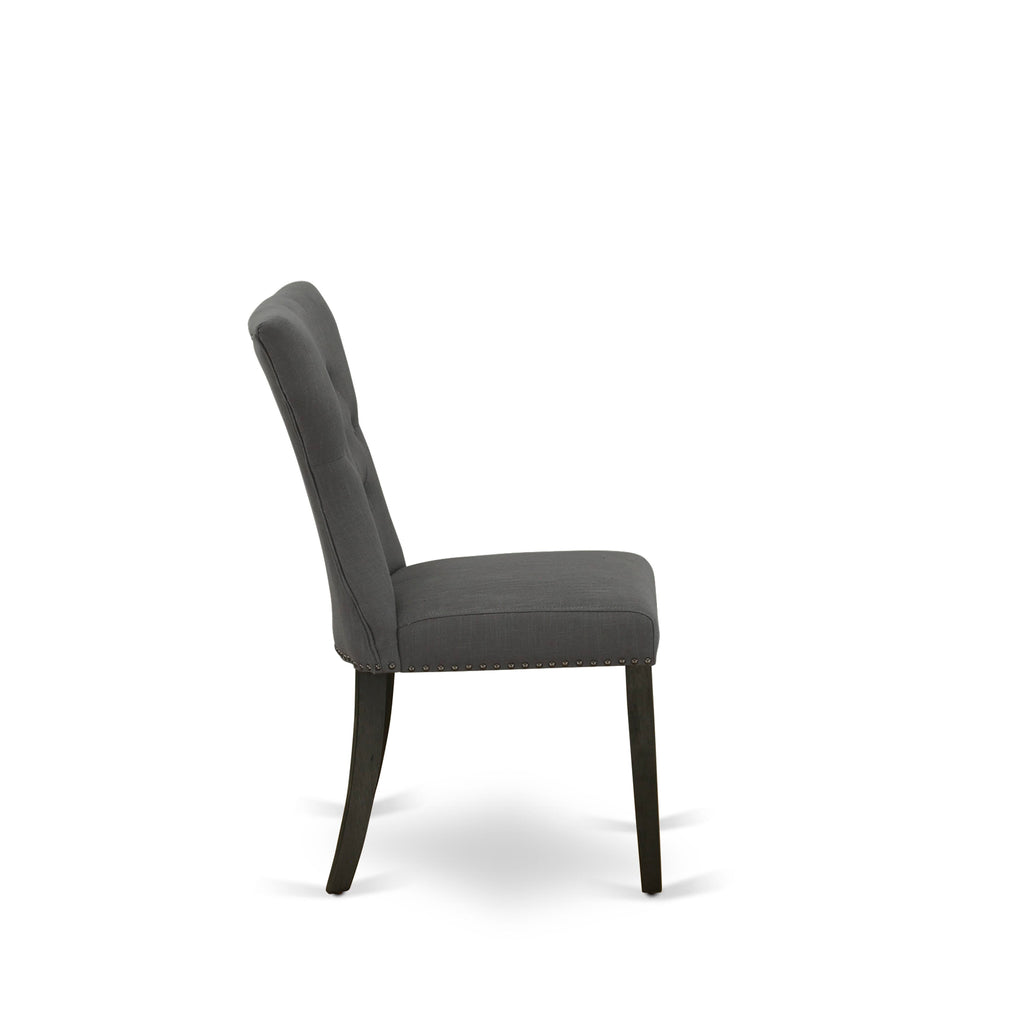 East West Furniture X677GA650-6 6-Piece Mid Century Dining Table Set-Dark Gotham Grey Linen Fabric Seat and Button Tufted Chair Back Parson Dining chairs