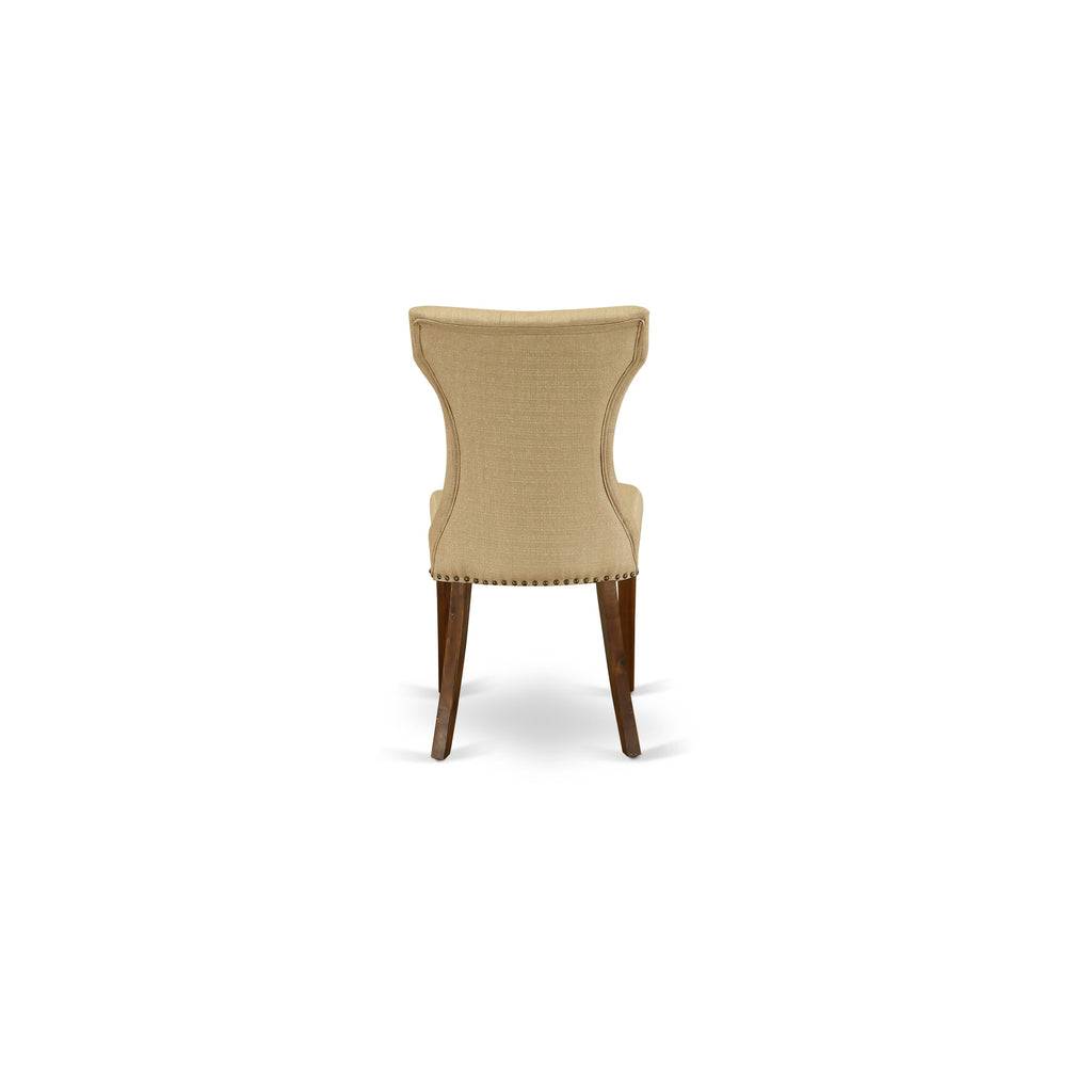 East West Furniture GAP8T03 Gallatin Parson Dining Chairs - Button Tufted Nailhead Trim Brown Linen Fabric Upholstered Chairs
