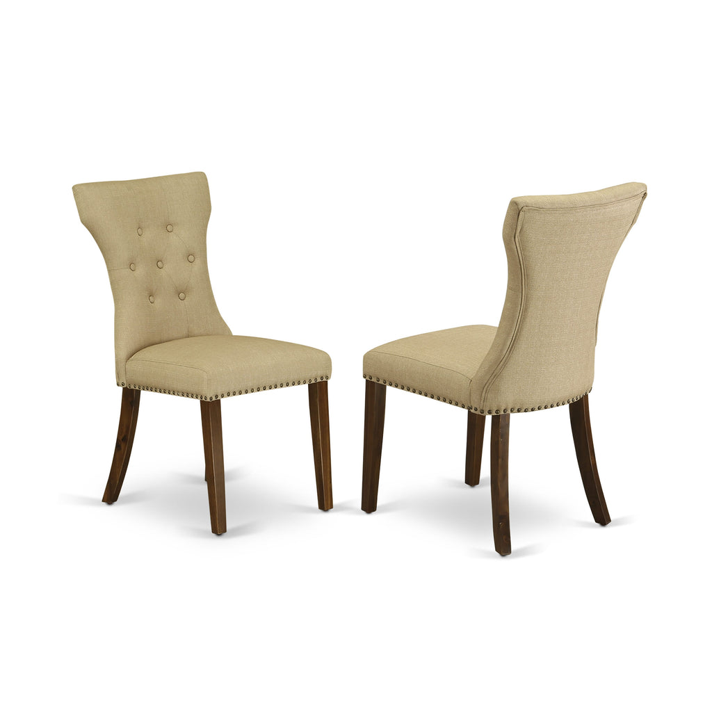 East West Furniture GAP8T03 Gallatin Parson Dining Chairs - Button Tufted Nailhead Trim Brown Linen Fabric Upholstered Chairs