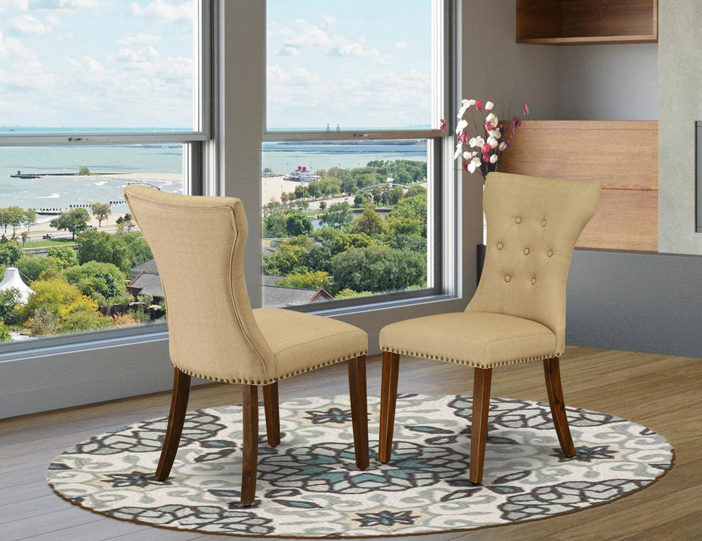 East West Furniture GAP8T03 Gallatin Parson Dining Chairs - Button Tufted Nailhead Trim Brown Linen Fabric Upholstered Chairs