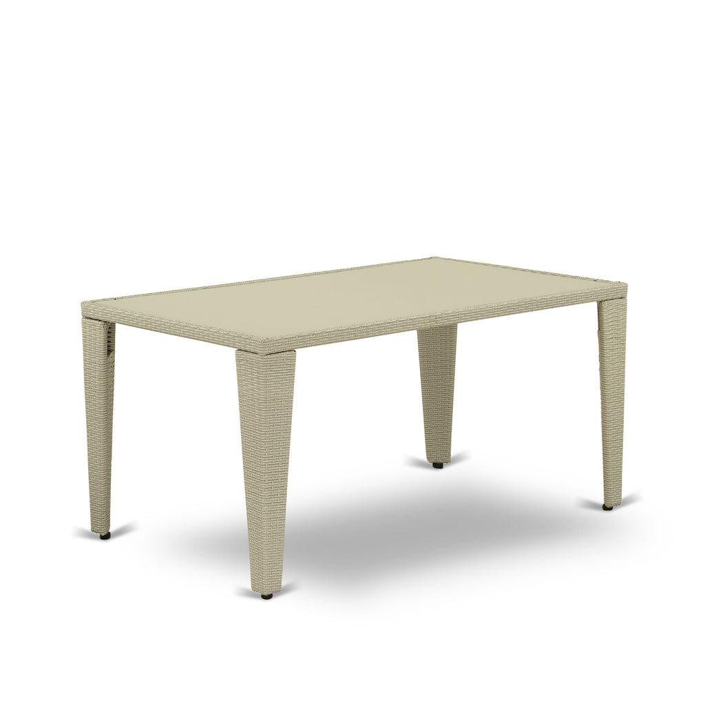 East West Furniture GULTG03 Gudhjem Outdoor Wicker Dining Table - Rectangle PE Wicker Table with Glass Top