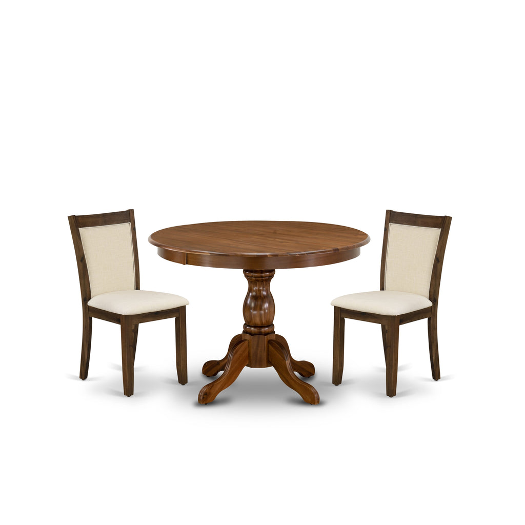 East West Furniture HBMZ3-AWA-32 3 Piece Dinette Set for Small SpacesIncludes a Round Kitchen Dining Table and 2 Upholstered Parson Chairs, 42x42 Inch, Antique Walnut