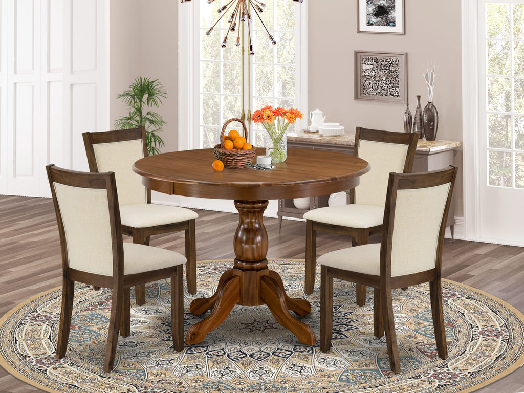 East West Furniture HBMZ5-AWA-32 5 Piece Dining Room Furniture Set Contains a Round Dining Table and 4 Parson Chairs, 42x42 Inch, Antique Walnut