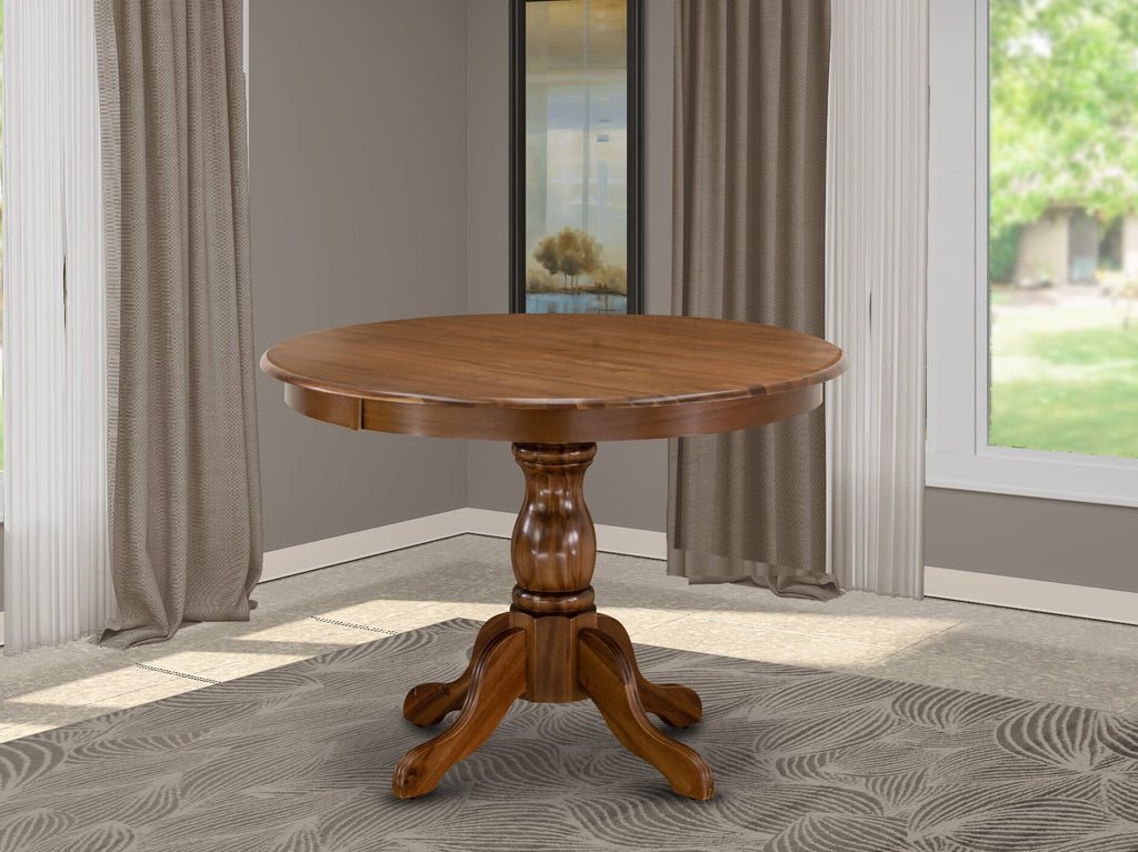 East West Furniture HBMZ3-AWA-32 3 Piece Dinette Set for Small SpacesIncludes a Round Kitchen Dining Table and 2 Upholstered Parson Chairs, 42x42 Inch, Antique Walnut