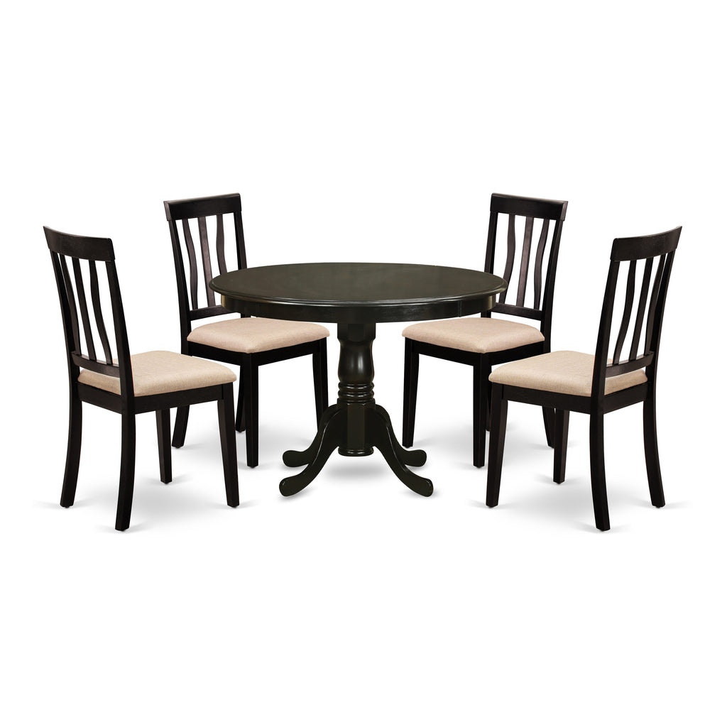 East West Furniture HLAN5-CAP-C 5 Piece Kitchen Table Set for 4 Includes a Round Dining Table with Pedestal and 4 Linen Fabric Dining Room Chairs, 42x42 Inch, Cappuccino