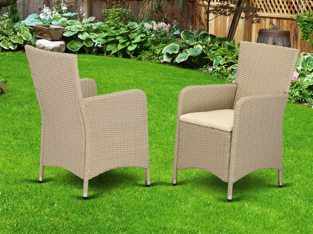East West Furniture HLUC153V Luneburg Patio Bistro Wicker Dining Chairs with Cushion