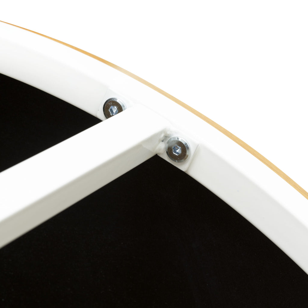 East West Furniture HRCTW01 - Harley Round Coffee Table for Living Room, Mid Century Modern Coffee Table in Powder Coating Linen white Color and Brown Wood Laminate