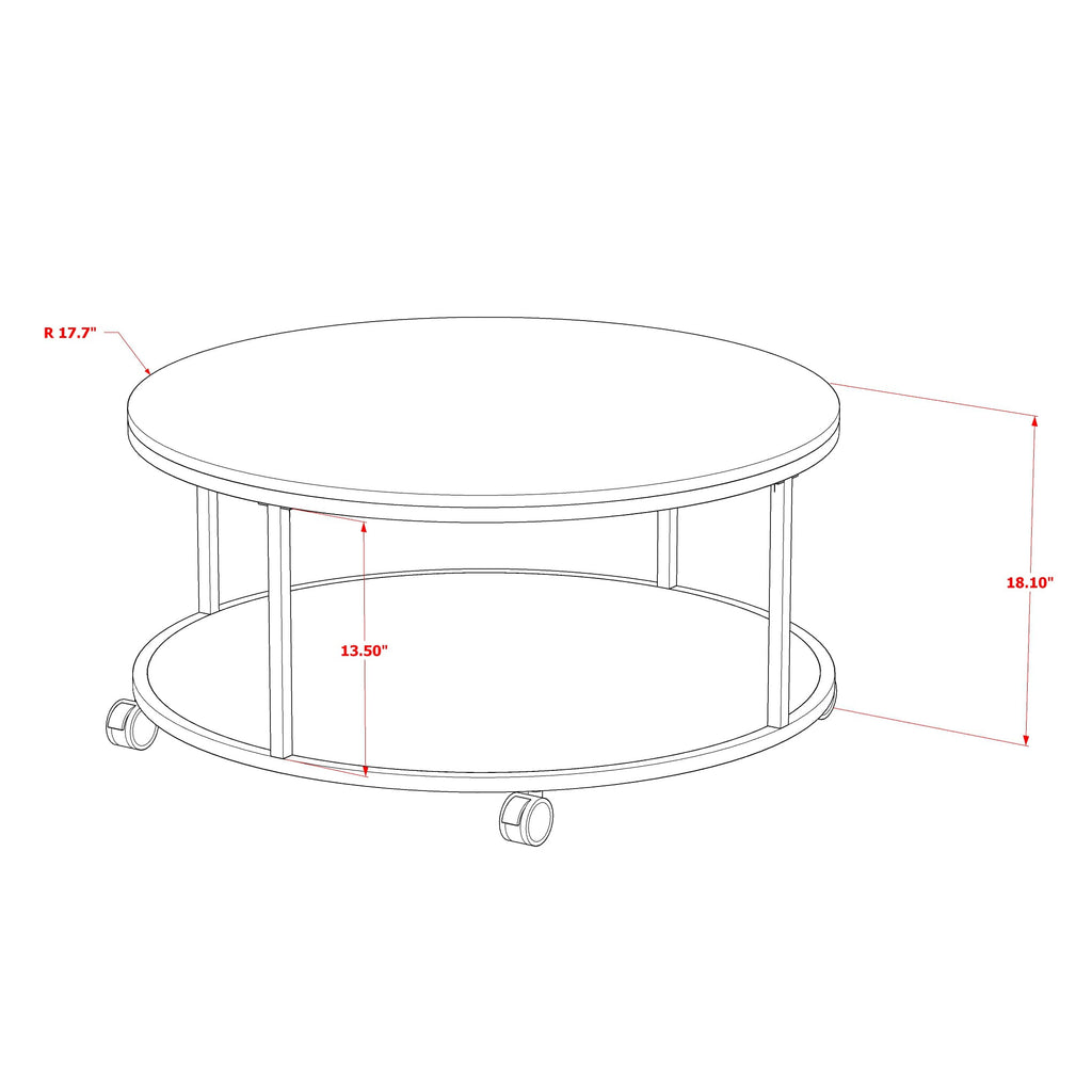 East West Furniture HRCTW01 - Harley Round Coffee Table for Living Room, Mid Century Modern Coffee Table in Powder Coating Linen white Color and Brown Wood Laminate