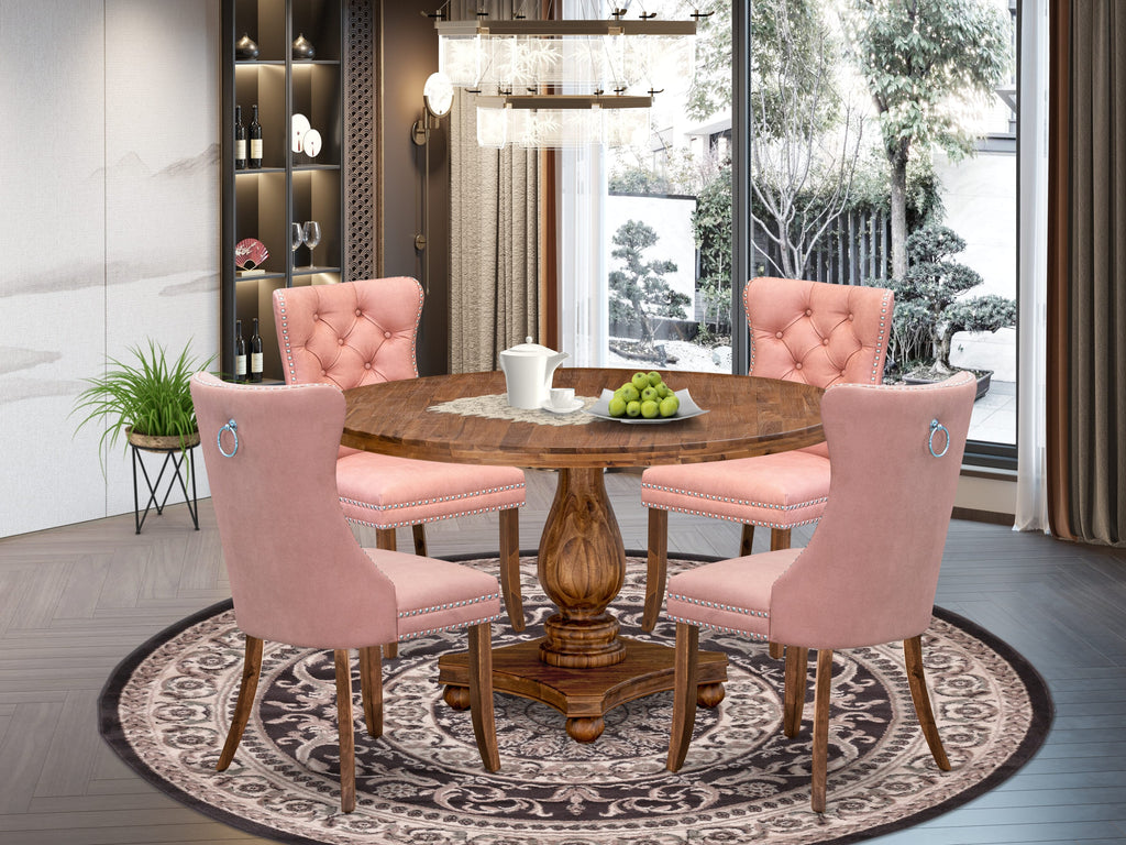 Luxe by East West Furniture I2DA5-50N-23 5-Pc Dining Set Consist a Modern Kitchen Table and 4 Beige Red Faux Leather Parsons Chairs with Button-Tufted Back, Antique Walnut
