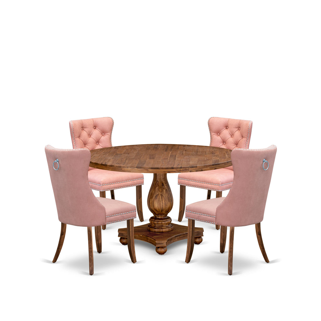 Luxe by East West Furniture I2DA5-50N-23 5-Pc Dining Set Consist a Modern Kitchen Table and 4 Beige Red Faux Leather Parsons Chairs with Button-Tufted Back, Antique Walnut