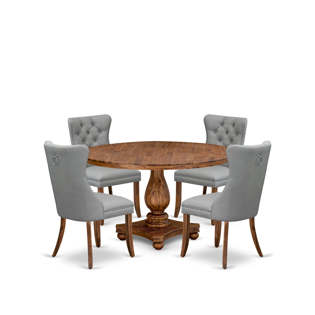 Luxe by East West Furniture I2DA5-50N-27 5-Pc Dining Room Table Set Consist a Kitchen Table and 4 Light Gray Faux Leather Parson Chairs with Button-Tufted Back, Antique Walnut