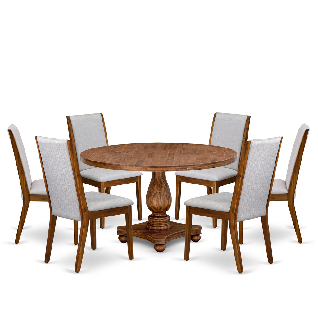 Luxe by East West Furniture - I2LA7-50N-05 - 7-Piece Modern Dining Set Contains A Wooden Kitchen Table and 6 Grey Linen Fabric Modern Chairs with High Back, Antique Walnut