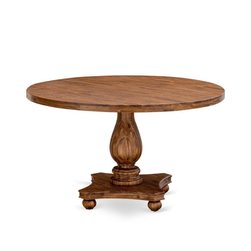 Luxe by East West Furniture I52-0N-TP Dining Room Table with Acacia Wood Round Tabletop and Elegant Pedestal Base - Antique Walnut Finish