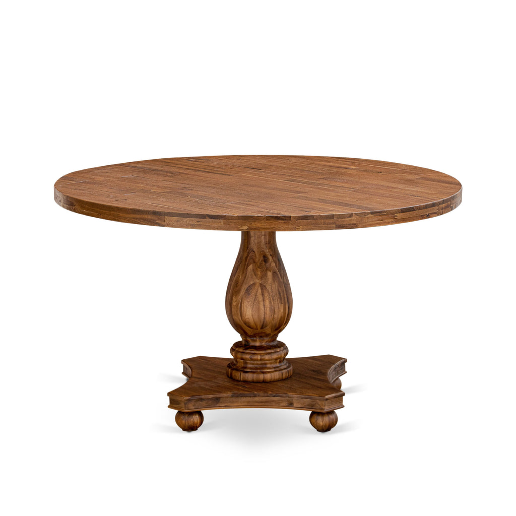 Luxe by East West Furniture I2DA5-50N-24 5-Piece Modern Dining Table Set with Linen Fabric 4 Black upholstered chairs, Button-Tufted Backs, and a 54"Round Table in Antique Walnut Finish.