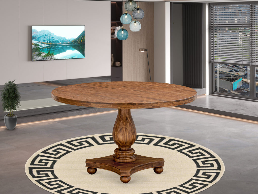 Luxe by East West Furniture I2DA5-50N-24 5-Piece Modern Dining Table Set with Linen Fabric 4 Black upholstered chairs, Button-Tufted Backs, and a 54"Round Table in Antique Walnut Finish.