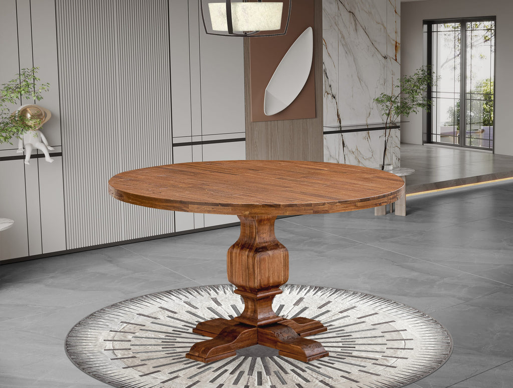 Luxe by East West Furniture I3DA5-50N-32 5-Piece Dining Table Set with Linen Fabric 4 Light Beige Dining Room chairs, Button-Tufted Backs, and a 54"Round Kitchen Table in Antique Walnut Finish.