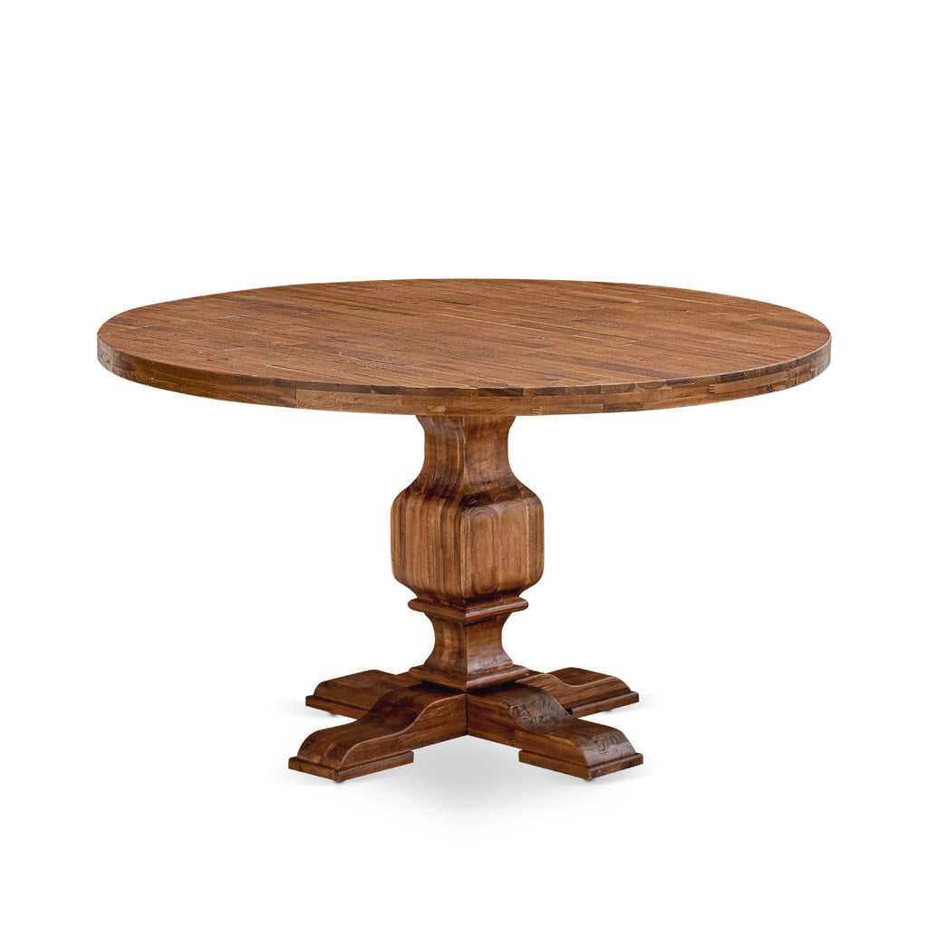 Luxe by East West Furniture I3DA5-50N-29 5-Piece Dining Set with Faux Leather 4 Navy Blue Kitchen chairs, Button-Tufted Backs, and a 54"Round Table in Antique Walnut Finish.