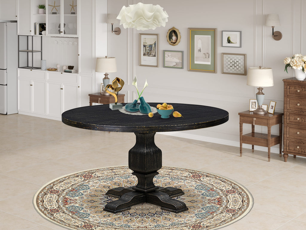 Luxe by East West Furniture I53-11-TP Wooden Table with Acacia Wood Round Tabletop and Stylish Pedestal Base - Sand Blasted Black Finish