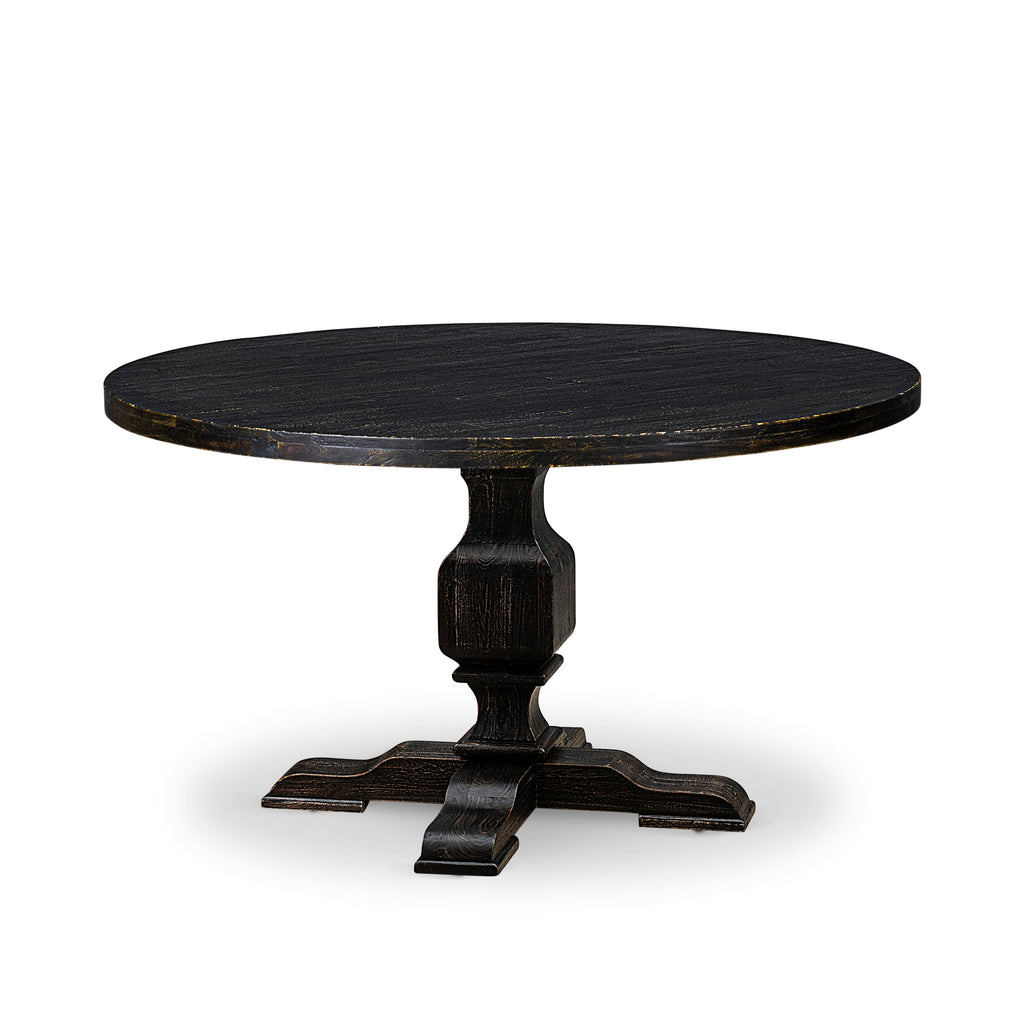 Luxe by East West Furniture I53-11-TP Wooden Table with Acacia Wood Round Tabletop and Stylish Pedestal Base - Sand Blasted Black Finish