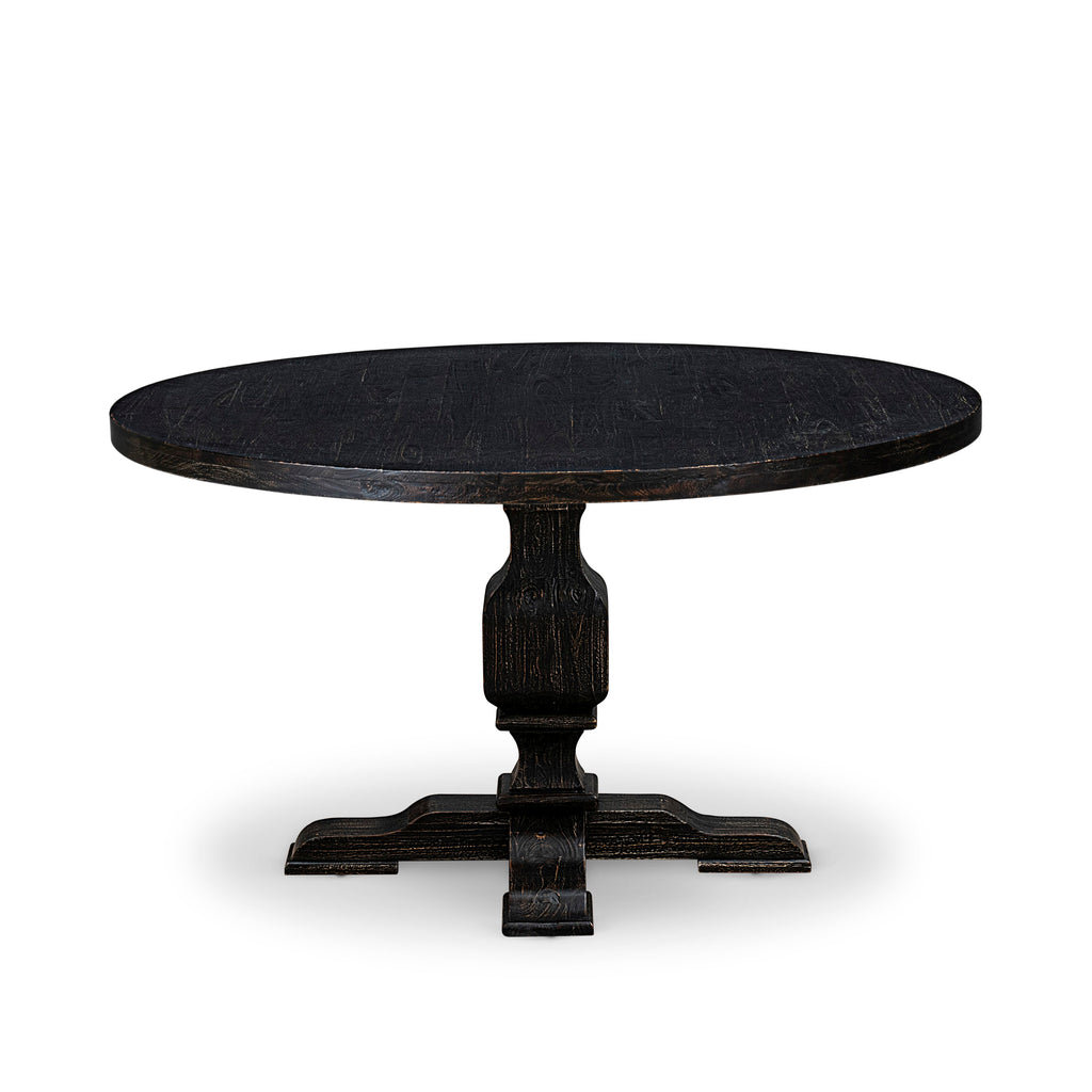 Luxe by East West Furniture I53-11-TP Wooden Table with Acacia Wood Round Tabletop and Stylish Pedestal Base - Sand Blasted Black Finish
