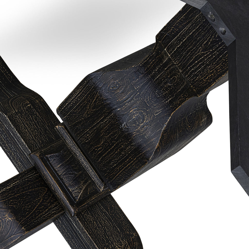 Luxe by East West Furniture I53-11-TP Wooden Table with Acacia Wood Round Tabletop and Stylish Pedestal Base - Sand Blasted Black Finish