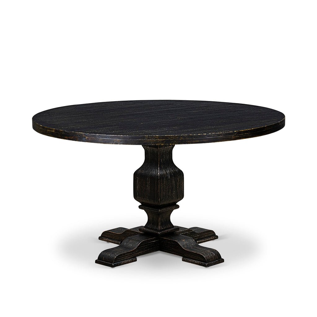 Luxe by East West Furniture I53-11-TP Wooden Table with Acacia Wood Round Tabletop and Stylish Pedestal Base - Sand Blasted Black Finish
