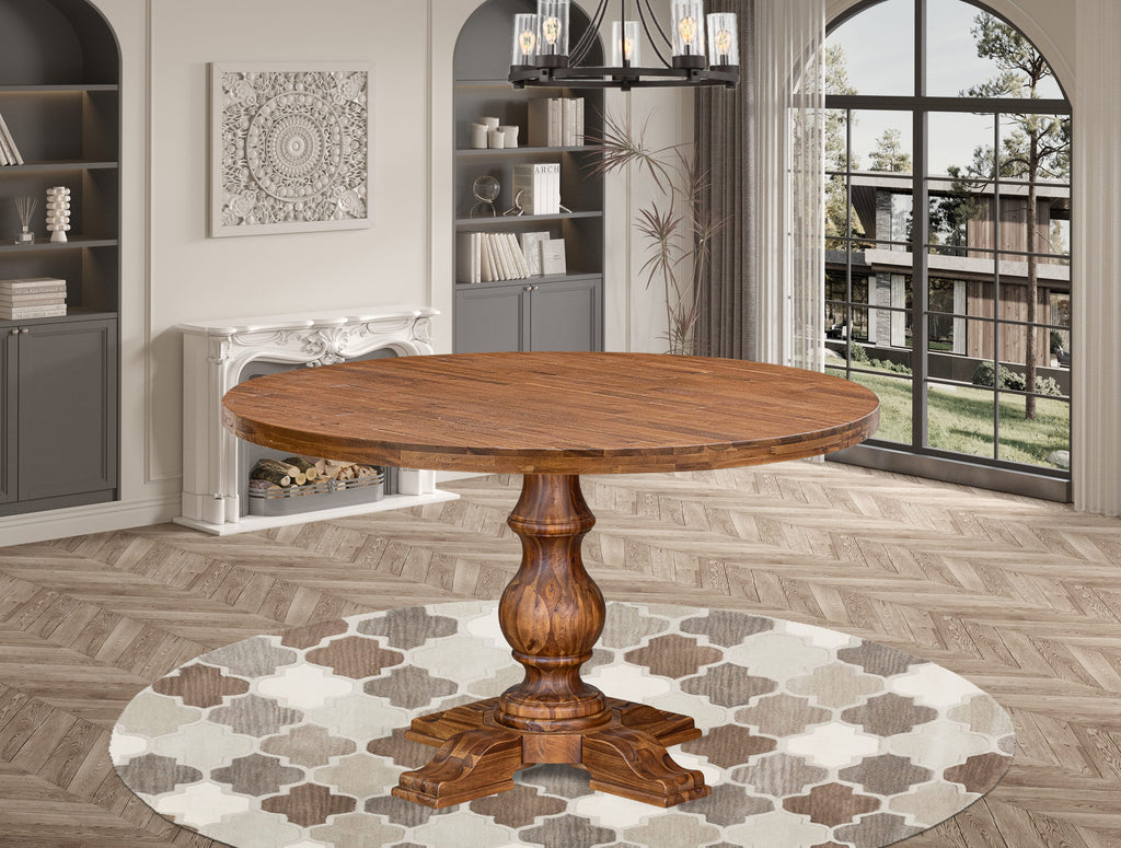 Luxe by East West Furniture I55-0N-TP Modern Dining Table with Acacia Wood Round Tabletop and Stylish Pedestal Base - Antique Walnut Finish