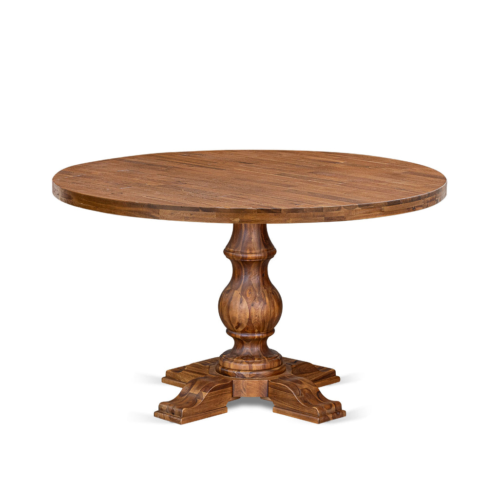 Luxe by East West Furniture I5DA5-50N-24 5-Piece Dining Set with Linen Fabric 4 Black Padded Dining chairs, Button-Tufted Backs, and a 54"Round Table in Antique Walnut Finish.