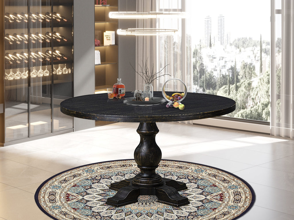 Luxe by East West Furniture I55-11-TP Breakfast Table with Acacia Wood Round Tabletop and Stylish Pedestal Base - Sand Blasted Black Finish