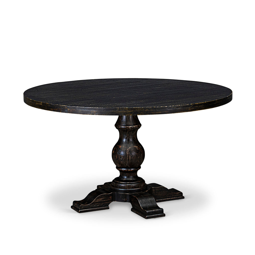 Luxe by East West Furniture I55-11-TP Breakfast Table with Acacia Wood Round Tabletop and Stylish Pedestal Base - Sand Blasted Black Finish