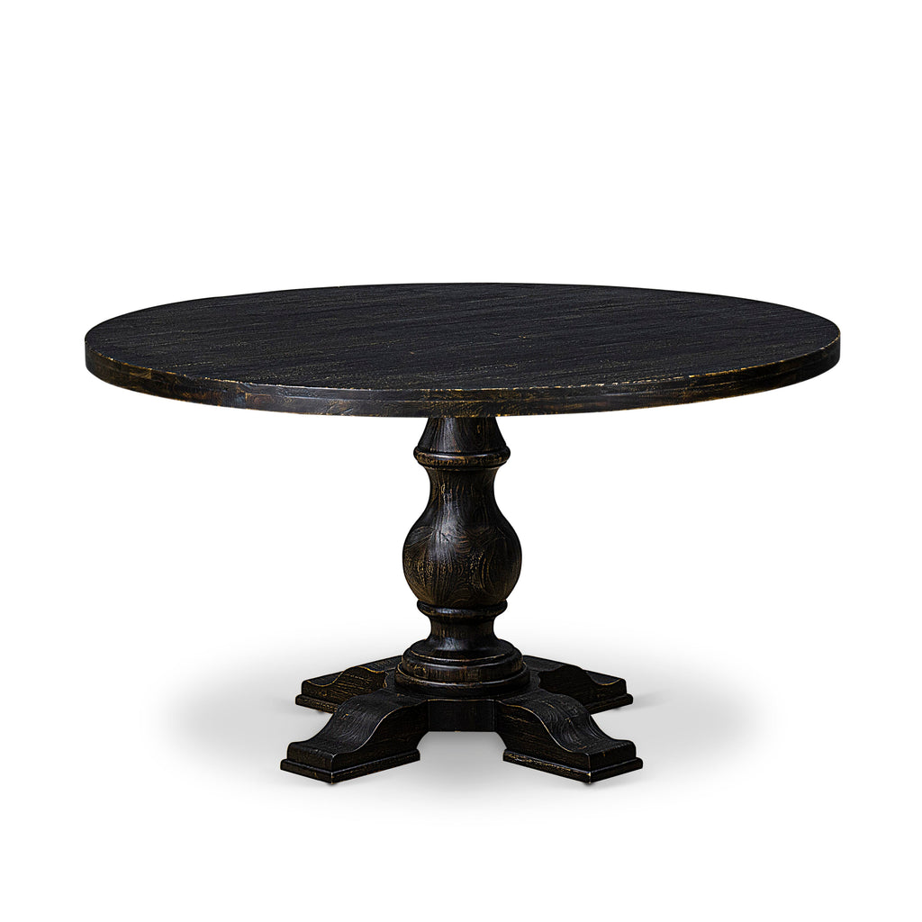 Luxe by East West Furniture I55-11-TP Breakfast Table with Acacia Wood Round Tabletop and Stylish Pedestal Base - Sand Blasted Black Finish