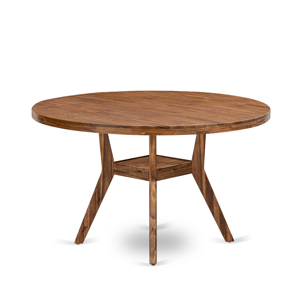 Luxe by East West Furniture - I58-0N-TP - A Wood Kitchen Table with a Round Tabletop and Stylish Pedestal  Antique Walnut Finish.