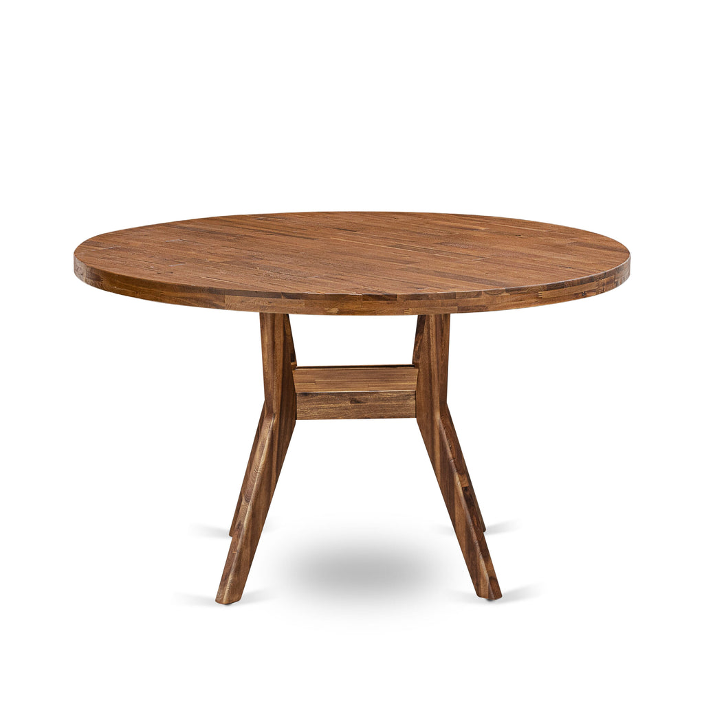 Luxe by East West Furniture - I58-0N-TP - A Wood Kitchen Table with a Round Tabletop and Stylish Pedestal  Antique Walnut Finish.