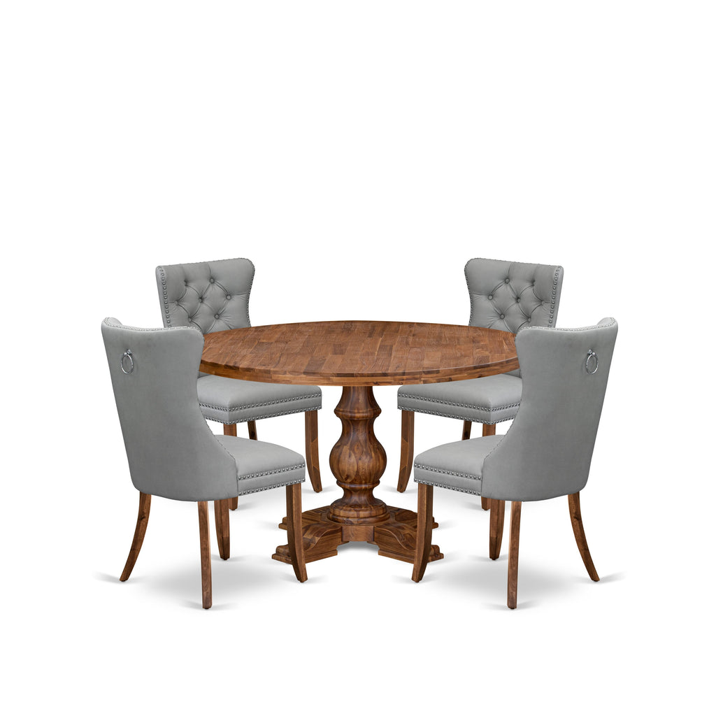 Luxe by East West Furniture I5DA5-50N-27 5-Pc Dining Table Set Contain a Wooden Table and 4 Light Gray Faux Leather Upholstered Chairs with Button-Tufted Back, Antique Walnut