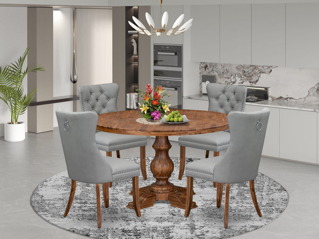 Luxe by East West Furniture I5DA5-50N-27 5-Pc Dining Table Set Contain a Wooden Table and 4 Light Gray Faux Leather Upholstered Chairs with Button-Tufted Back, Antique Walnut
