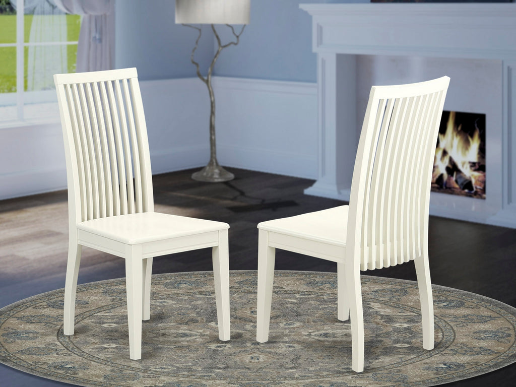 East West Furniture IPC-LWH-W Ipswich Dining Chairs - Slat Back Wood Seat Kitchen Chairs