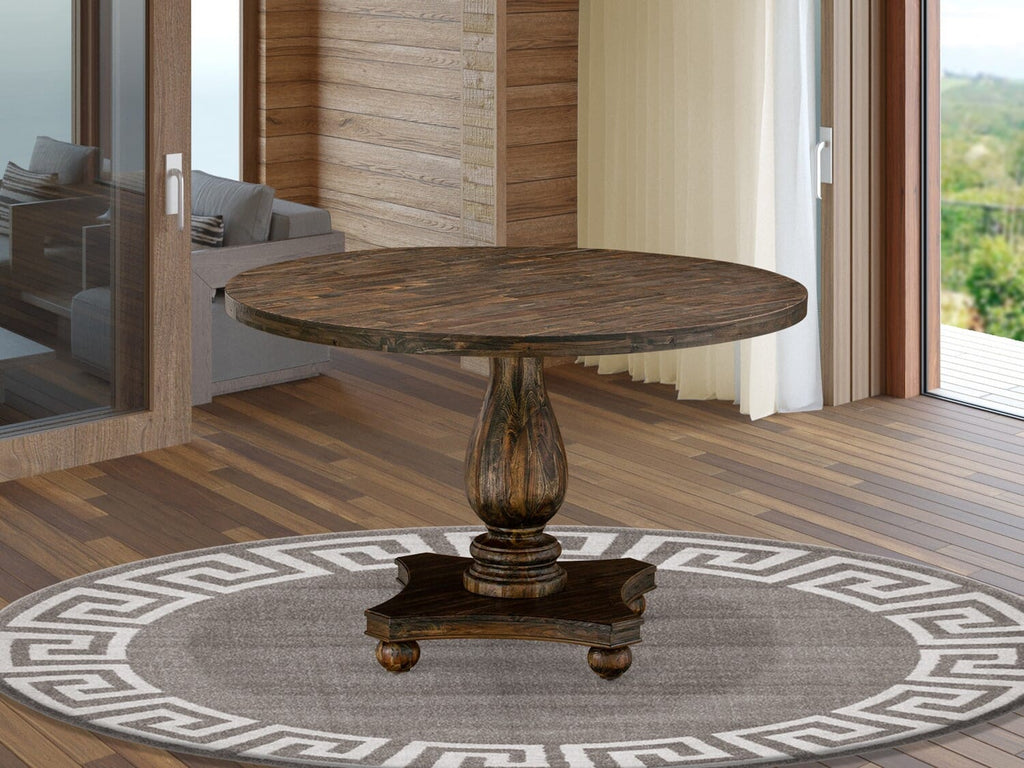 East West Furniture IR2-07-TP IRVING Round Dining Table with Pedestal, Rustic Rubberwood Table in Distressed Jacobean Finish, 48 Inch