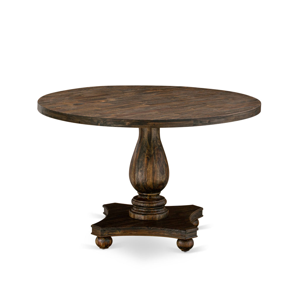 East West Furniture IR2-07-TP IRVING Round Dining Table with Pedestal, Rustic Rubberwood Table in Distressed Jacobean Finish, 48 Inch