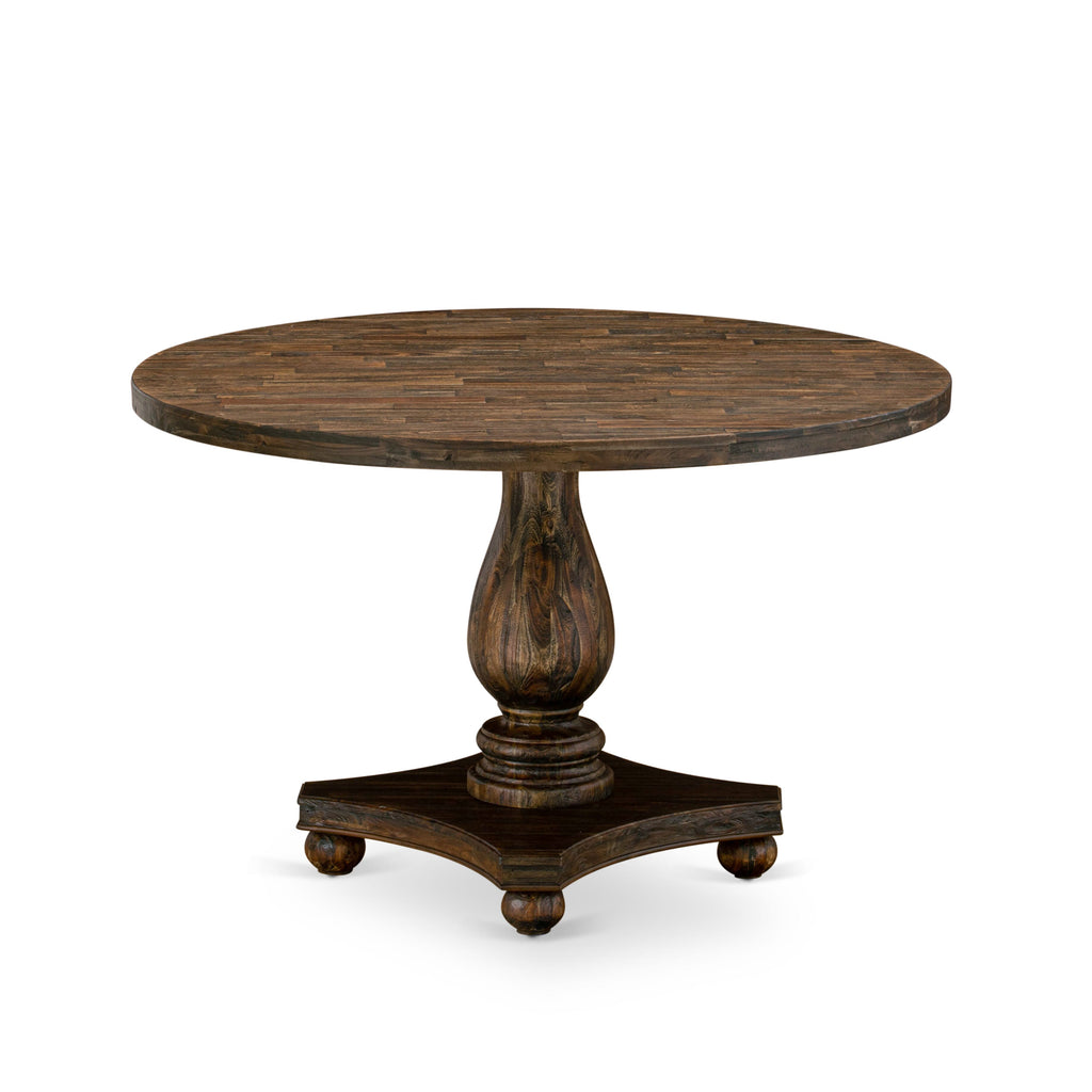East West Furniture IR2-07-TP IRVING Round Dining Table with Pedestal, Rustic Rubberwood Table in Distressed Jacobean Finish, 48 Inch