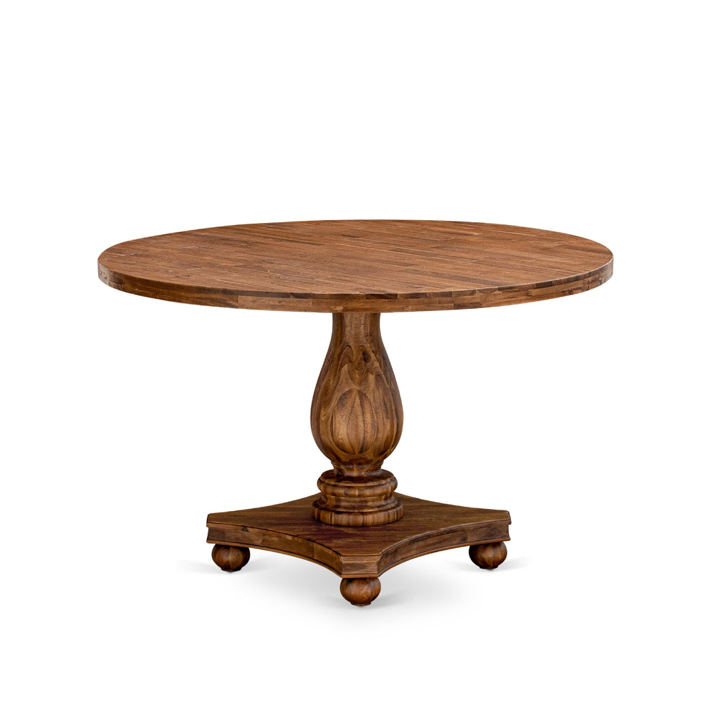 East West Furniture IR2-0N-TP IRVING Round Dining Table with Pedestal, Rustic Rubberwood Table in Sandblasting Antique Walnut Finish, 48 Inch
