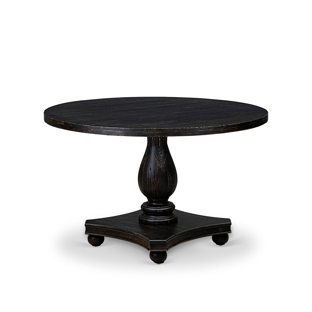 Luxe by East West Furniture - IR2-11-TP - A Wood Modern dining table with a Round Tabletop and Stylish Pedestal  Sand Blasted Black Finish.