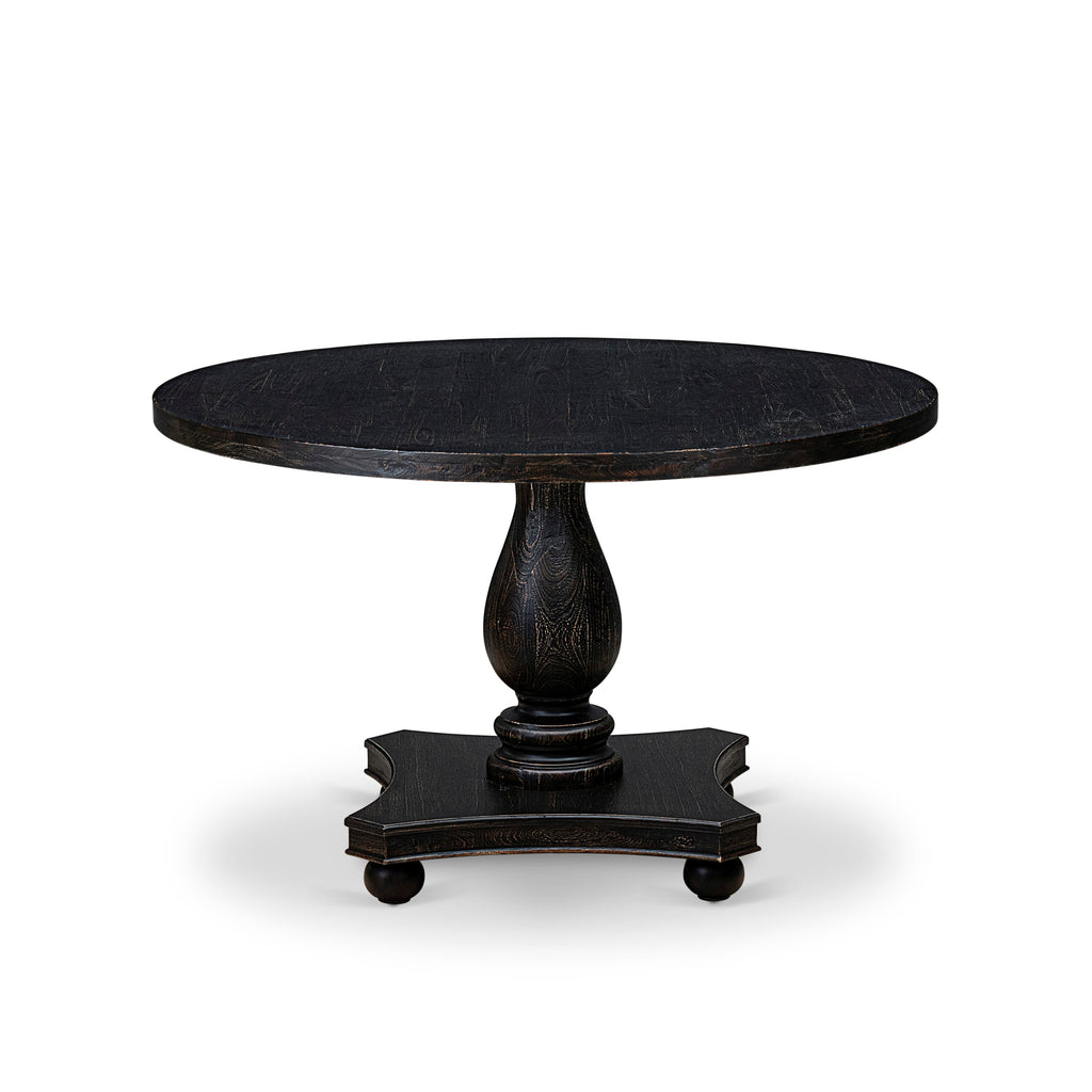 Luxe by East West Furniture - IR2-11-TP - A Wood Modern dining table with a Round Tabletop and Stylish Pedestal  Sand Blasted Black Finish.